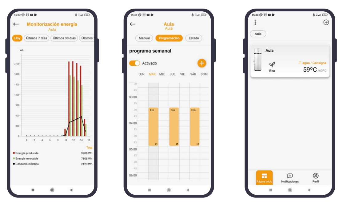 El equipo incorpora de serie un módulo WiFi integrado, que permite controlar el sistema desde cualquier lugar:  Ajusta la temperatura desde el móvil Programa horarios según tu rutina Supervisa el consumo energético Activa modos de funcionamiento a distancia Todo ello pensado para que disfrutes del agua caliente cuando la necesitas, sin desperdiciar energía.